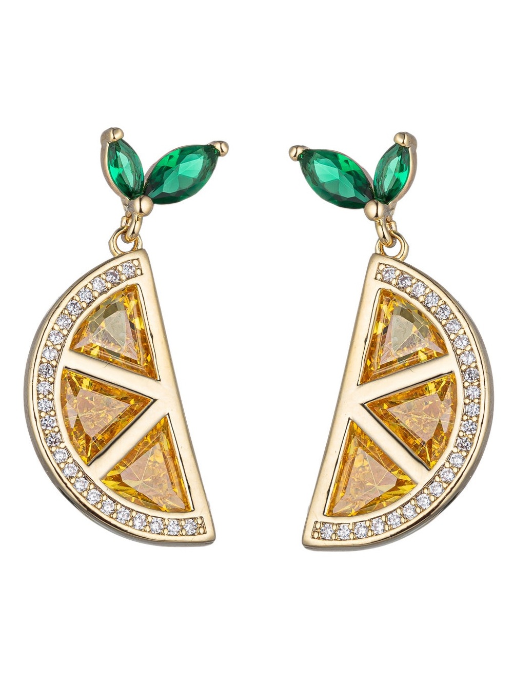 Gold-Tone Yellow & Green Crystal Slice Drop Earrings